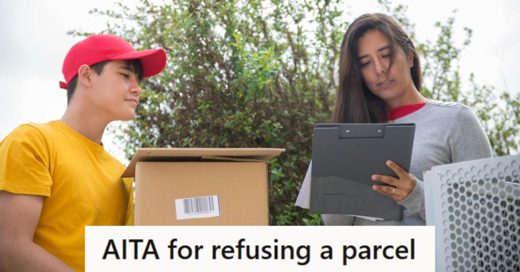 Woman signing to accept a package at her home