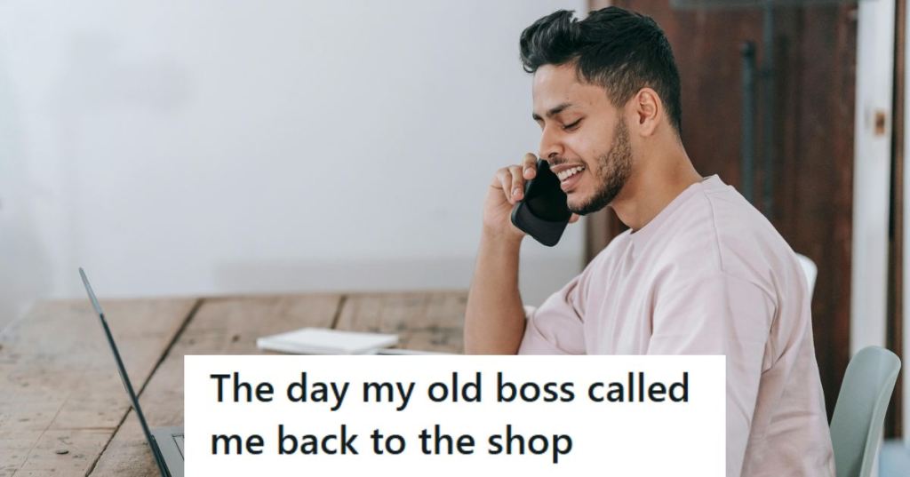 Young man on the phone with his old boss
