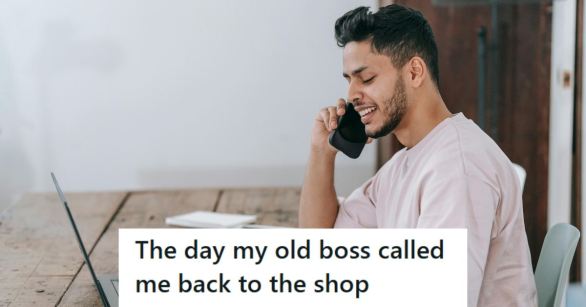 Young man on the phone with his old boss