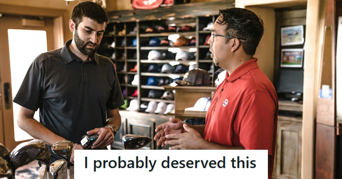 Man helping a customer with a sale in a competitor's store on his day off