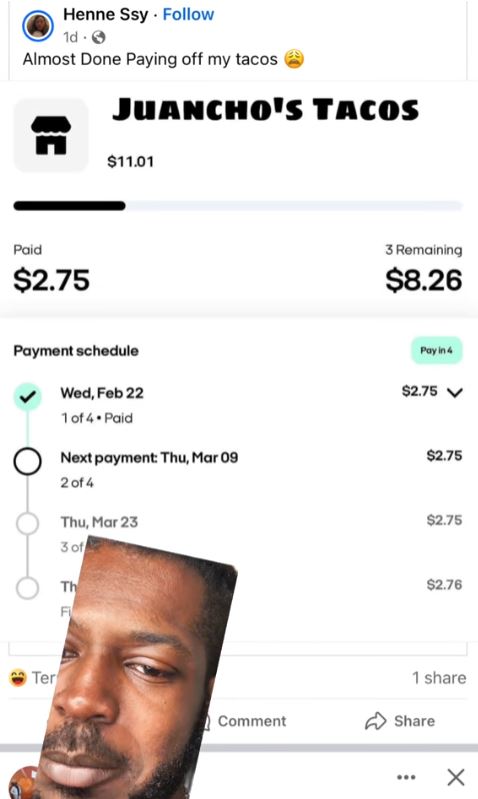 TikToker talking about paying for Tacos