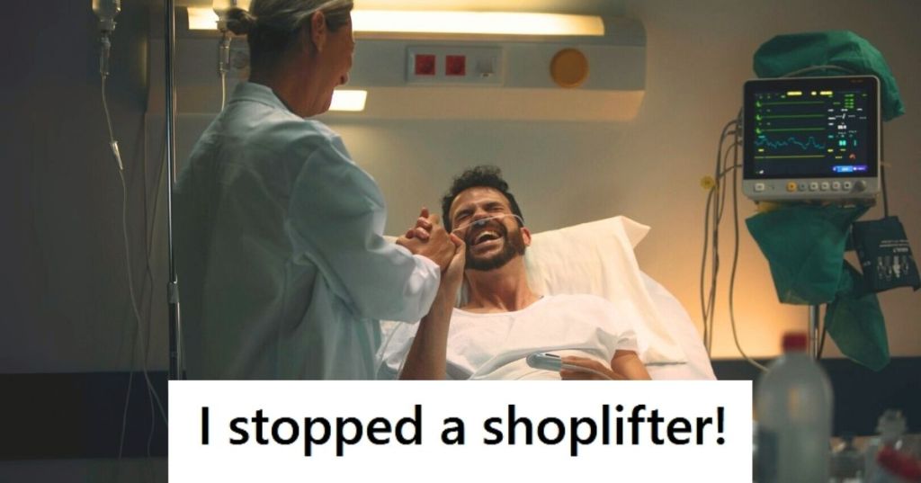 Male patient laughing with doctor at hospital