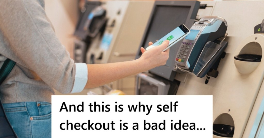 Woman using self-checkout