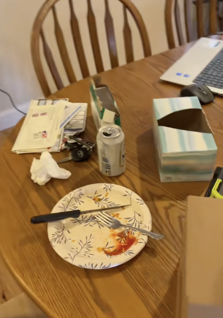 dirty table in a kitchen