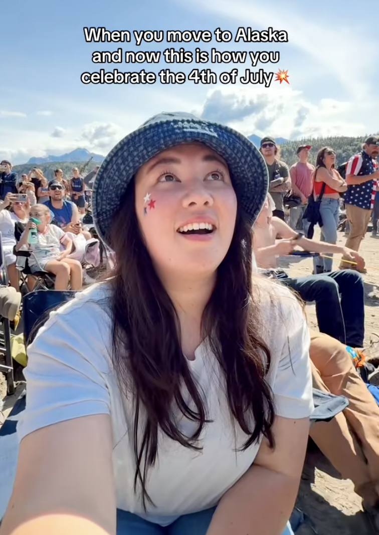 woman looking at a camera