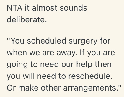 Screenshot 2025 09 01 at 5.46.01 PM Her Mother In Law Scheduled A Surgery At The Exact Same Time Of Their Travel, So Shes Being Pressured To Cancel Her Trip With Her Husband