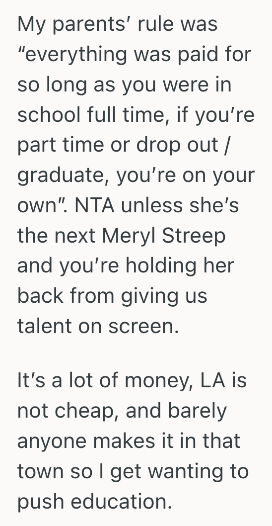 Screenshot 2025 09 02 at 1.12.05 PM Parents Promised To Support Their Kids Through College, But When Their Youngest Wanted To Take A Gap Year To Pursue Acting, They Werent Sure They Wanted To Foot The Bill