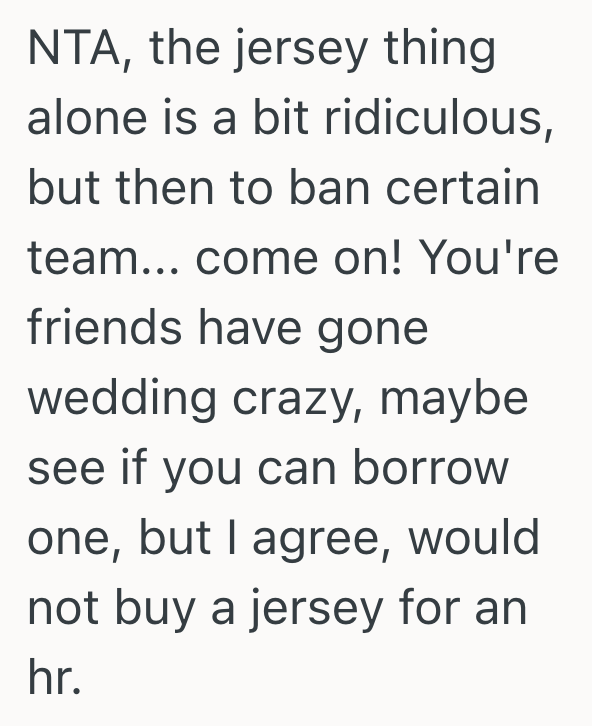 Screenshot 2025 09 02 at 1.57.11 PM Bride And Groom Want The Bridesmaids And Groomsmen To Wear Football Jerseys At The Reception, But One Bridesmaid Doesnt Want To Spend The Money