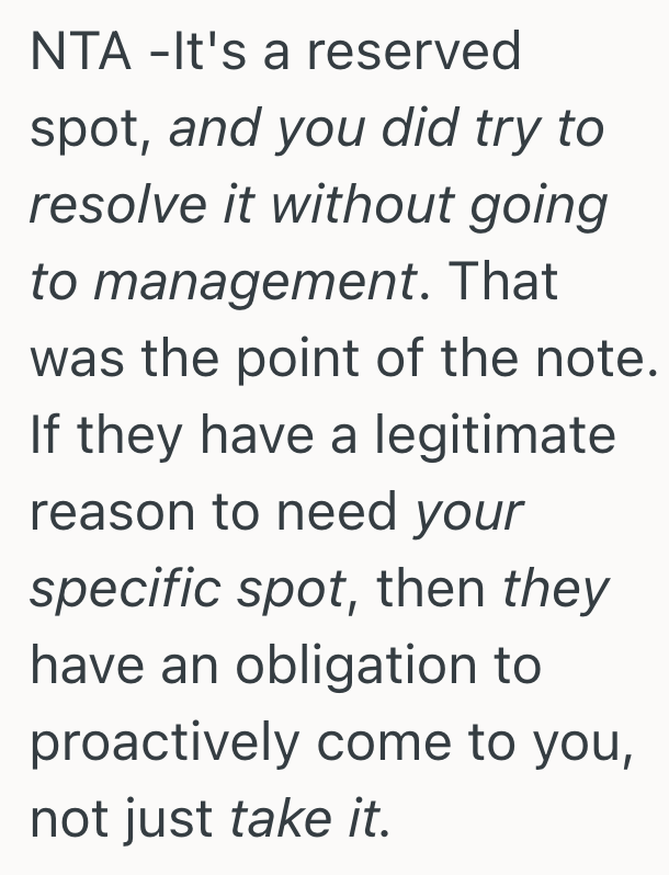 Screenshot 2025 09 05 at 10.23.45 AM Her Apartment Comes With A Reserved Parking Spot, But Someone Else Keeps Parking There