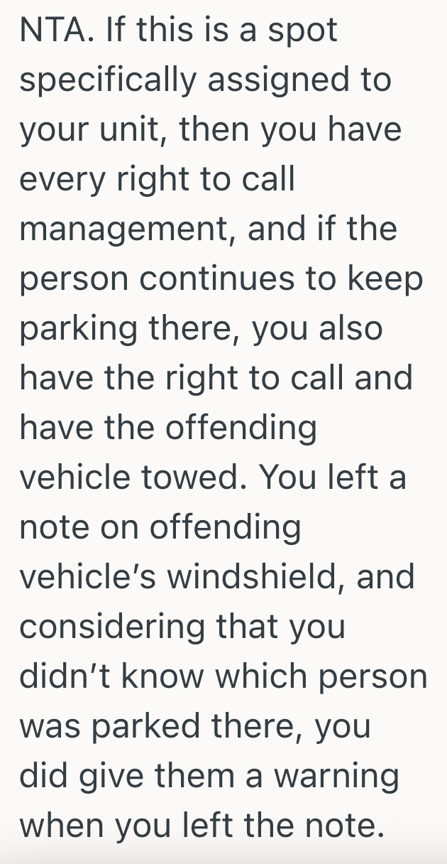 Screenshot 2025 09 05 at 10.24.55 AM Her Apartment Comes With A Reserved Parking Spot, But Someone Else Keeps Parking There