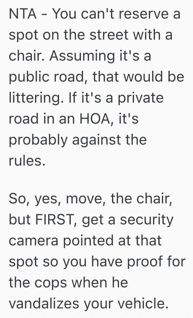 Screenshot 2025 09 05 at 12.16.12 PM Neighbor Tries To Hold A Public Parking Spot With A Chair, So Another Neighbor Is Thinking About Moving The Chair