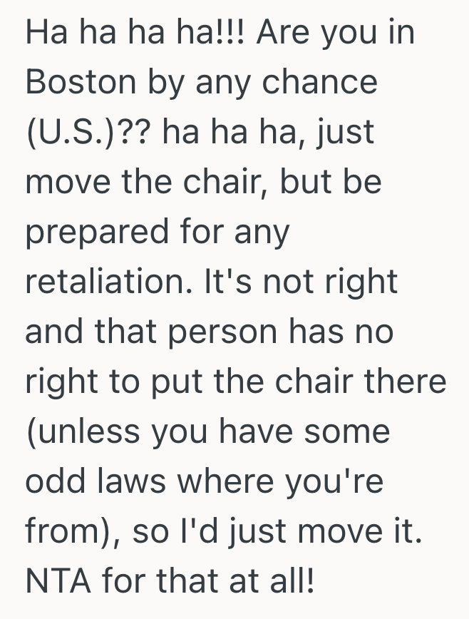 Screenshot 2025 09 05 at 12.16.29 PM Neighbor Tries To Hold A Public Parking Spot With A Chair, So Another Neighbor Is Thinking About Moving The Chair