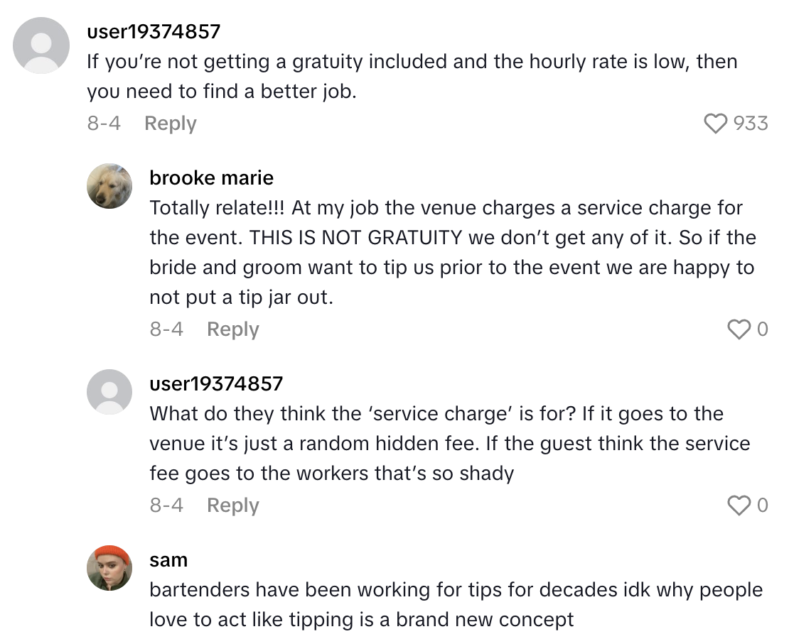 Screenshot 2025 09 06 at 9.43.15 AM A Bartender Said She Wasnt Allowed To Put Out A Tip Jar When She Worked At A Wedding