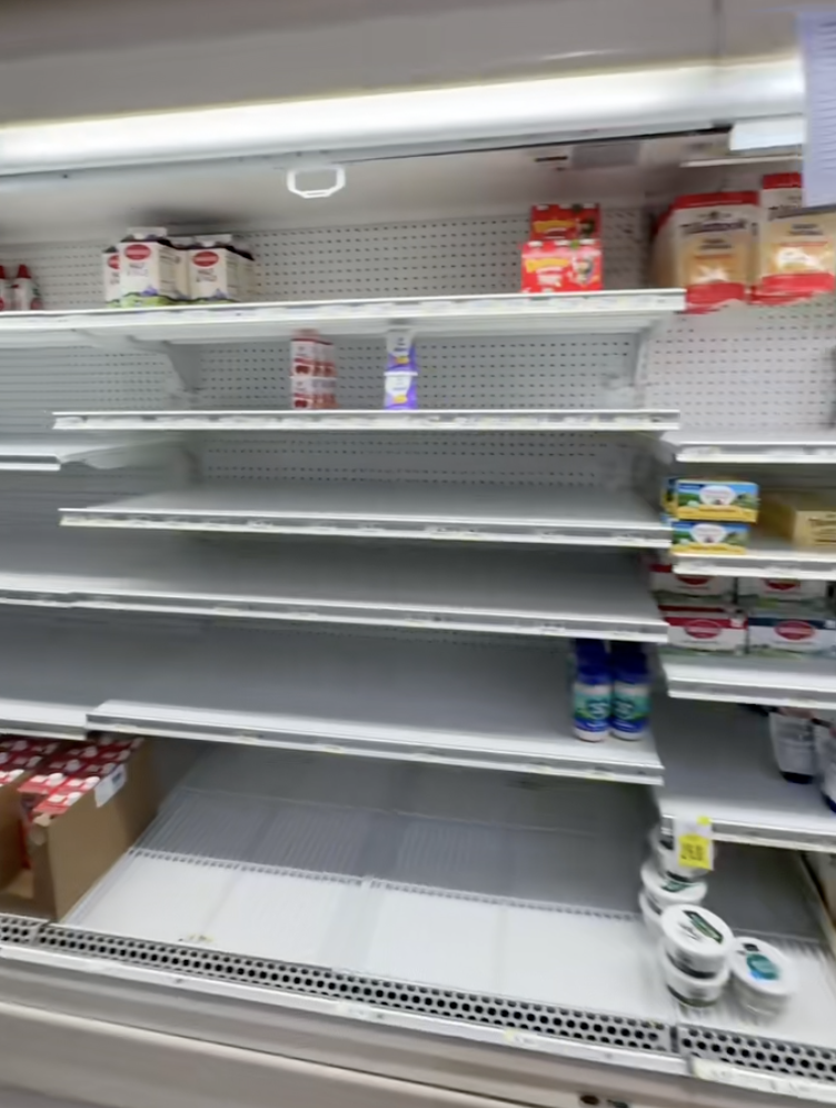 empty shelves in a grocery store