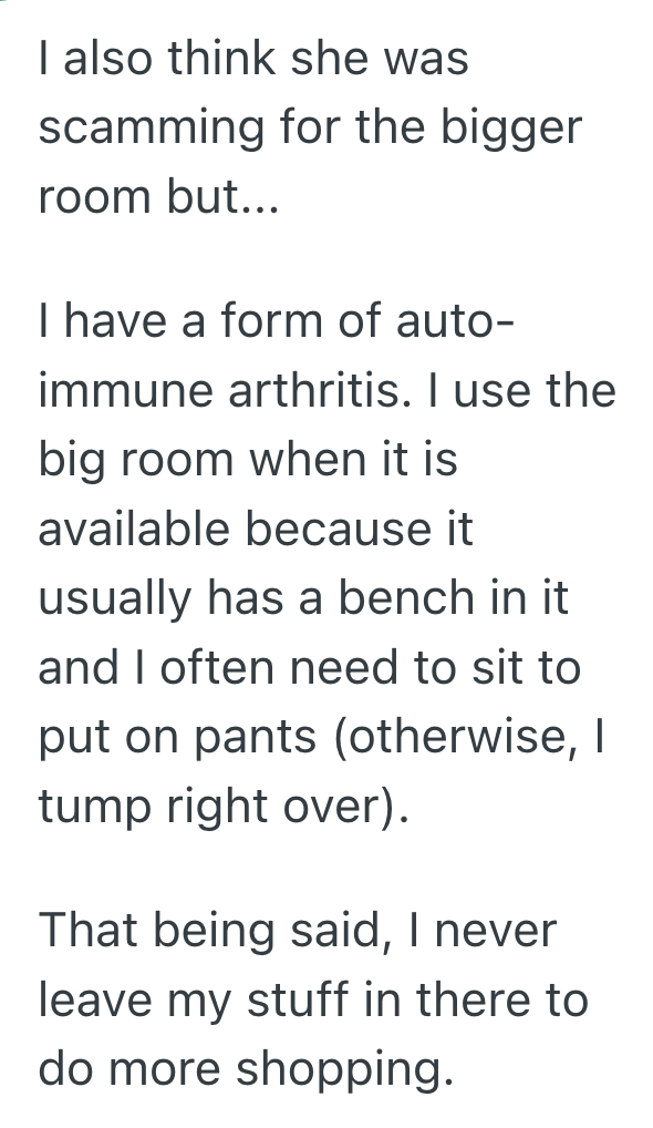 Screenshot 2025 09 09 at 10.29.51 PM Shopper Lied About Being Handicapped To Get The Largest Fitting Room, But She Ended Up Wasting Everyone’s Time And Patience