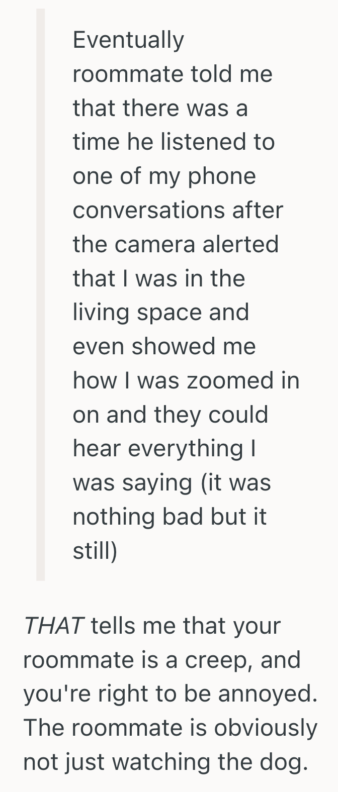 Screenshot 2025 09 11 at 2.05.55 PM His Roommate Installed A Camera To Watch The Dog, But He Had To Draw A Line When The Camera Turned Into A Tool For Spying On His Conversations