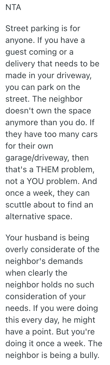 Screenshot 2025 09 11 at 9.08.16 AM She Parks On The Street To Leave A Spot In Her Driveway For Her Babysitter, But Now Her Neighbor Isnt Happy About It