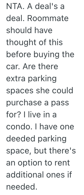 Screenshot 2025 09 12 at 8.17.38 AM Her Roommate Wants Her To Give Up Her Parking Spot Because She Has Trouble Finding A Spot On The Street Late At Night, But She Doesnt Want To Do It
