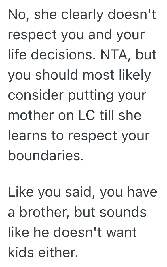 Screenshot 2025 09 16 at 5.13.14 PM Woman Has Decided That She Never Wants To Be A Mom, But Her Own Mother Keeps Pestering Her About Grandkids