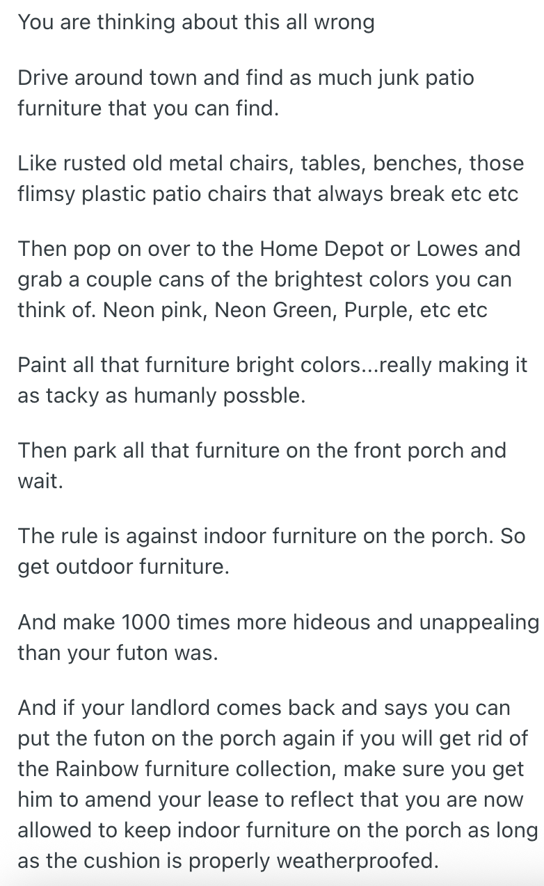 Screenshot 2025 09 27 at 1.06.01 PM Landlord Removes Futon From Tenants Porch And Wont Give It Back, So The Tenant Calls The Building Inspector