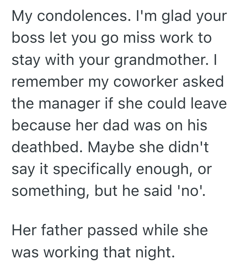 Screenshot 2025 09 28 at 10.42.33 PM Shift Workers Grandmother Was Having Serious Health Problems, So Her Boss Let Her Miss Her Shift Twice To Be With Her