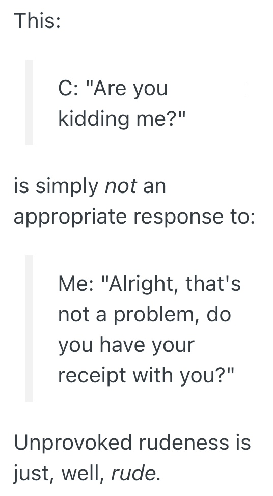 Screenshot 2025 09 29 at 11.55.59 PM Customer Wants To Get An Extra Screw For Her Microwave, But She Doesnt Have Her Receipt With Her And Seems Confused