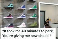 Store Manager Refused To Replace Tattered Shoes That An Irate Customer Was Insisting Were Under Warranty, So A Verbal Onslaught From The Customer Was Unleashed