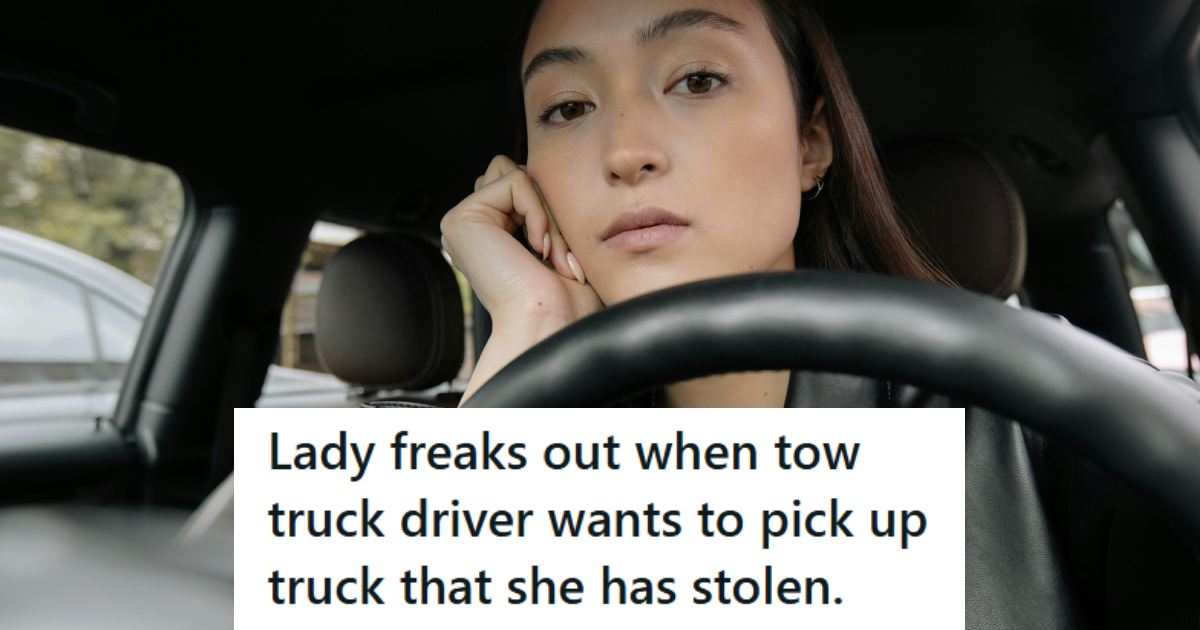 Woman sitting behind the wheel of a stolen rental truck