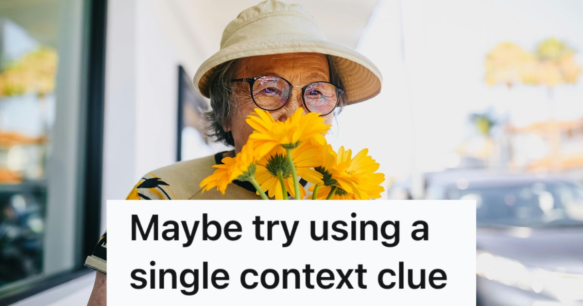 Older lady smelling flowers