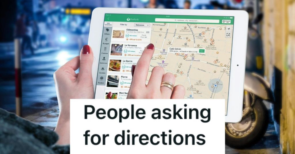 A woman pointing on a tablet with directions on it