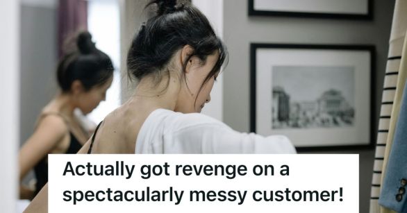 Woman in change room trying on a blouse