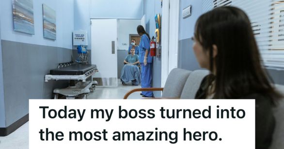 Woman waiting outside hospital room, looking at a doctor