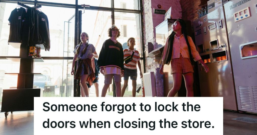 A group of teens enter a store.