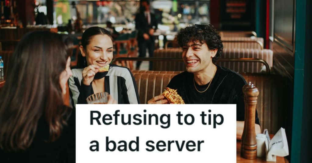 People eating and laughing in a restaurant booth