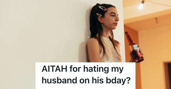 Woman drinking a beer by herself, looking sad