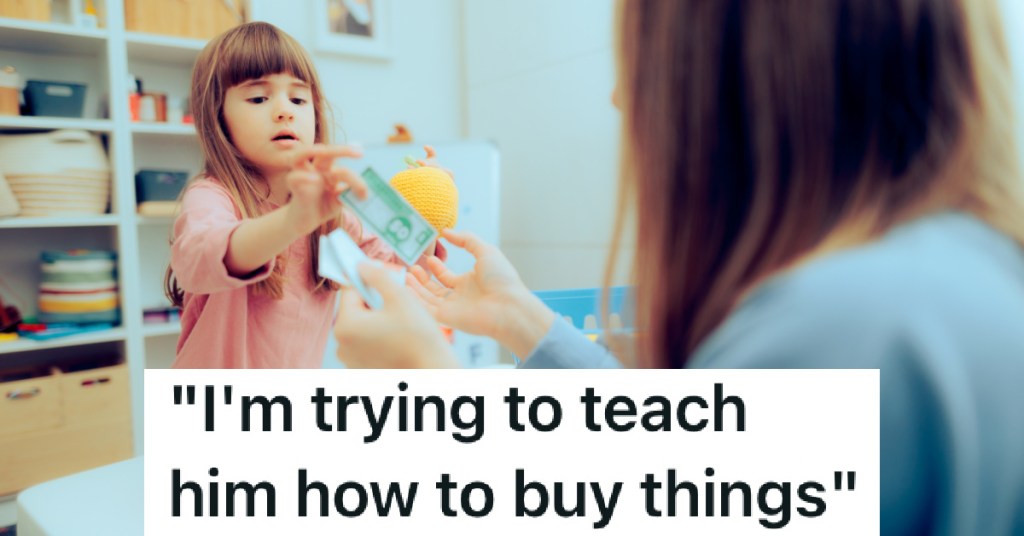 little girl paying for goods