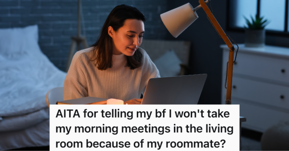 woman working from home in dark bedroom