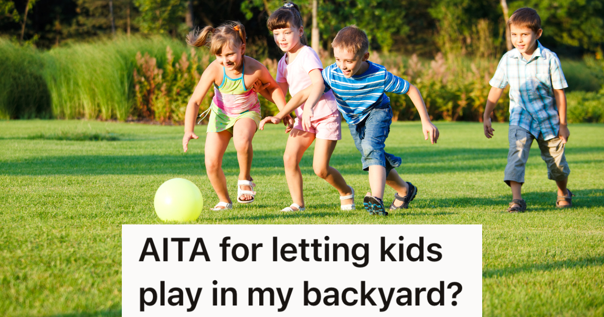Homeowner Gets Upset When Neighbor Kids Play In His Backyard, And He Gets Even More Upset When Another Neighbor Allows The Kids To Play In Their Yard four kids playing with ball in grassy backyard