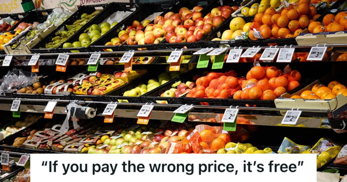 Shelves of fruits and vegetables in a grocery store