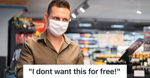 Man paying for his purchases at the cashier
