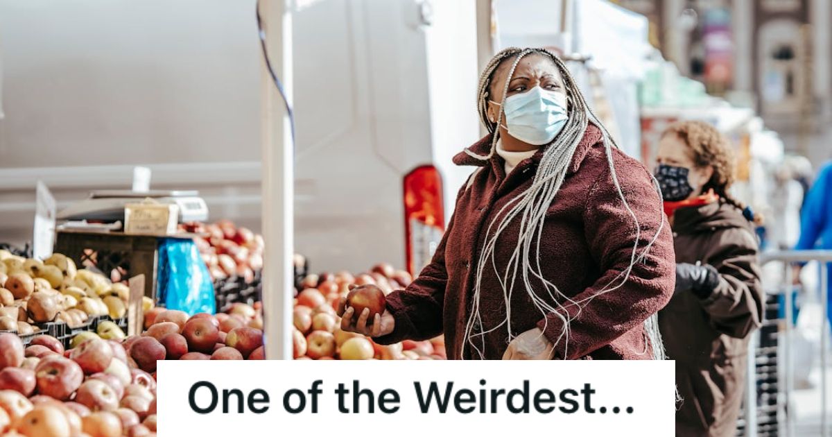 Woman with facemask shopping in a grocery store