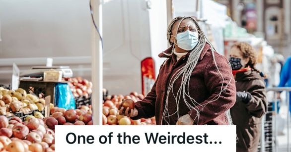 Woman with facemask shopping in a grocery store