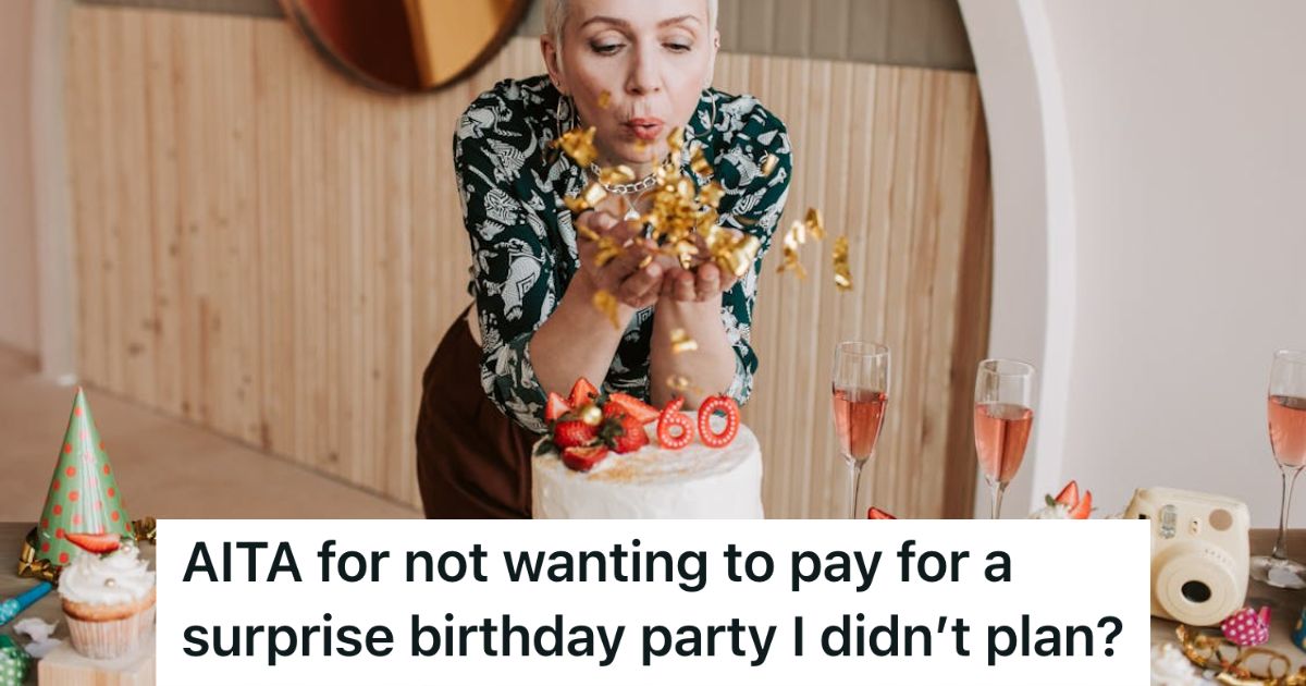 Senior woman blowing confetti in front of a birthday cake