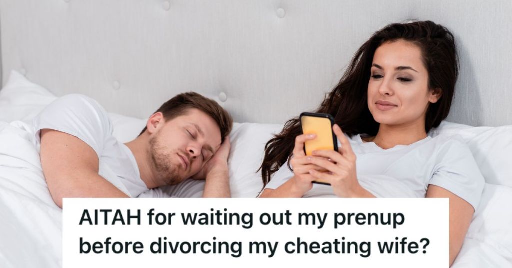 Woman smiling while on her phone while her husband is sleeping