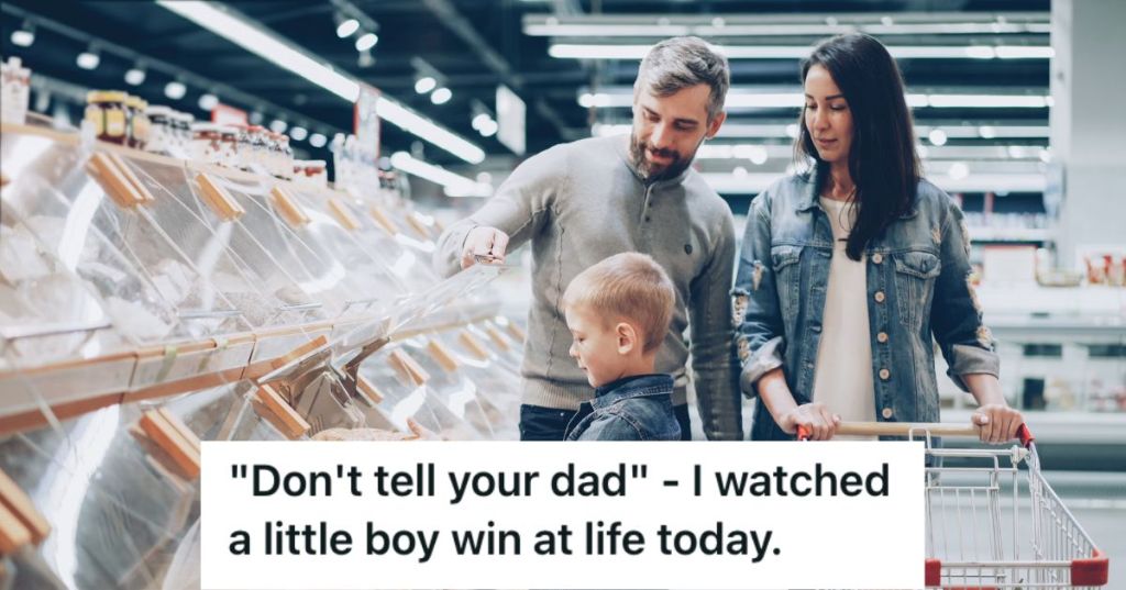Boy with his parents shopping at the supermarket