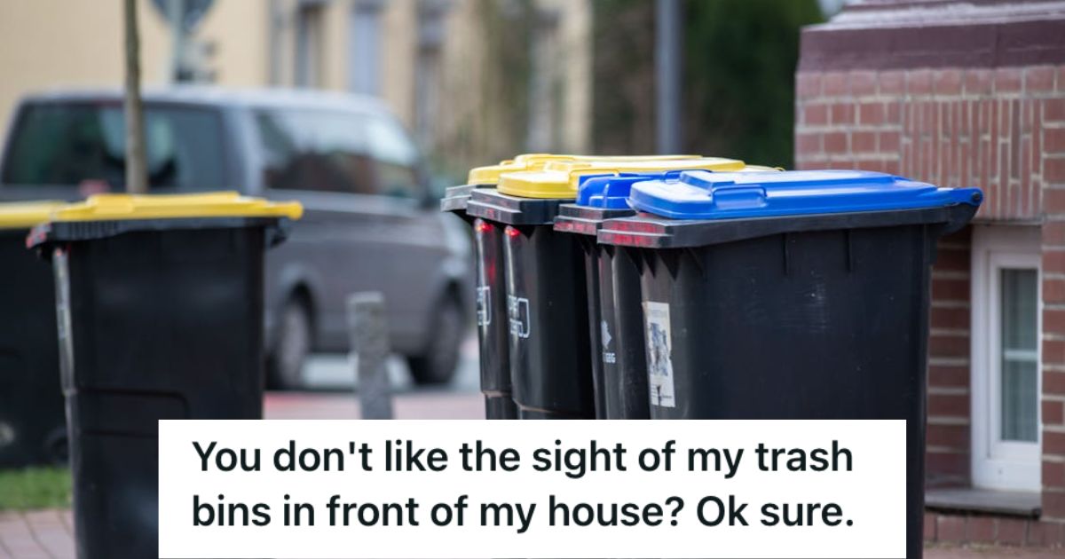 Trash bins outside the house