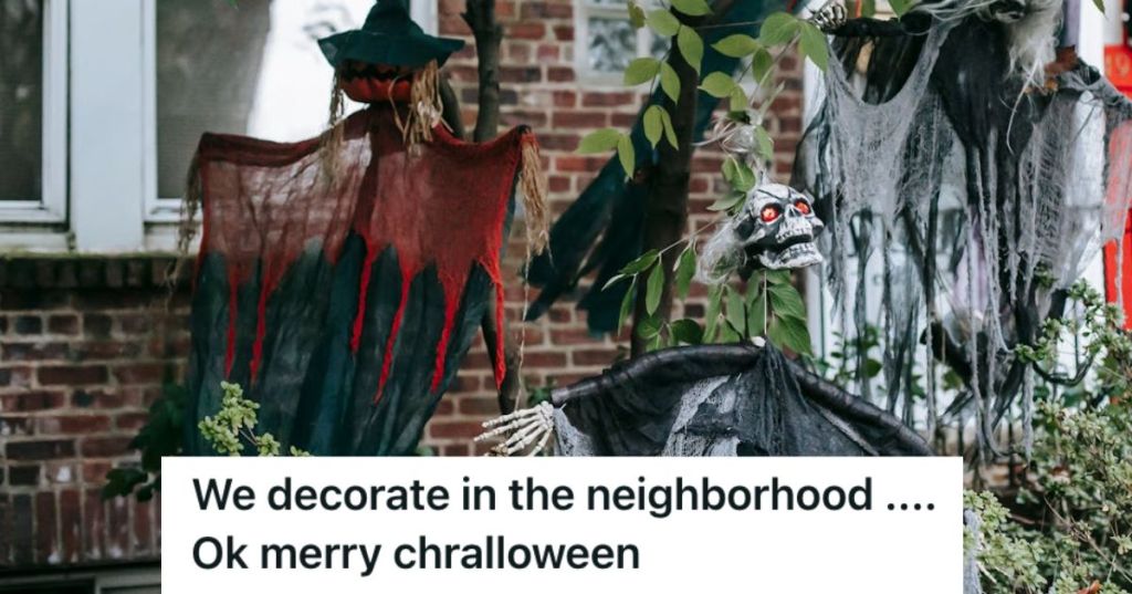 Front yard of a house decorated with Hallooween decors