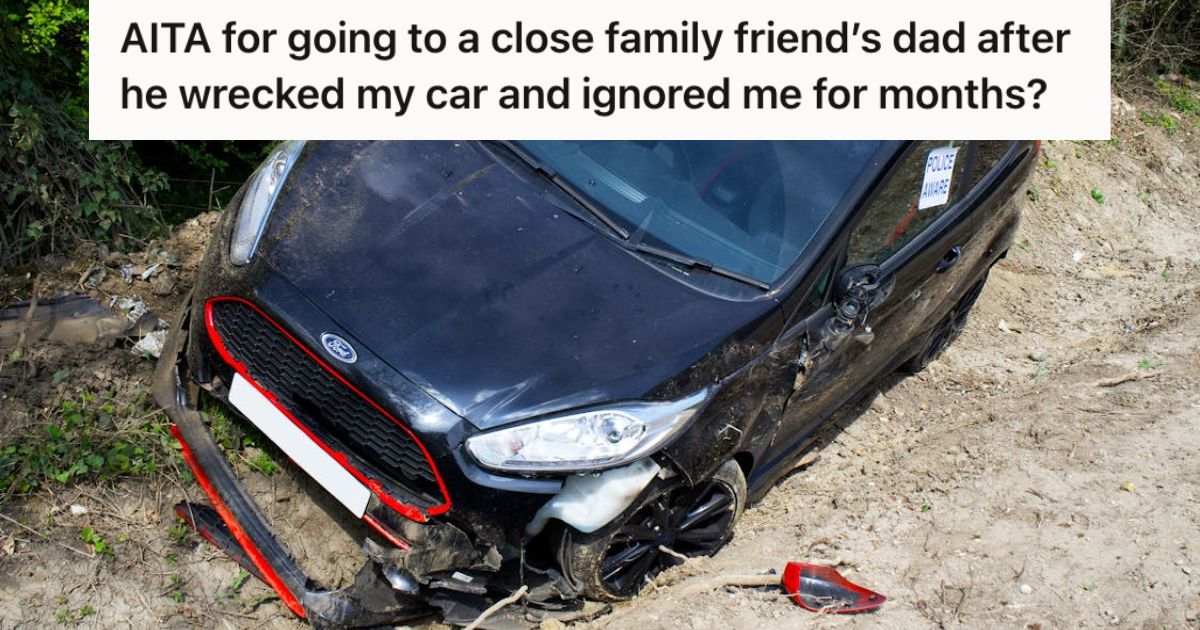 Wrecked car on the the side of the road