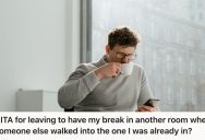 Employee Enjoys The Quiet When It’s Break Time, So When Another Coworker Entered The Room And Started Talking On The Phone, He Moved