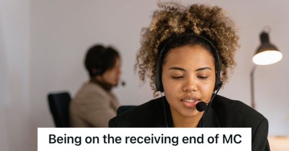 Woman with a headset talking to a customer